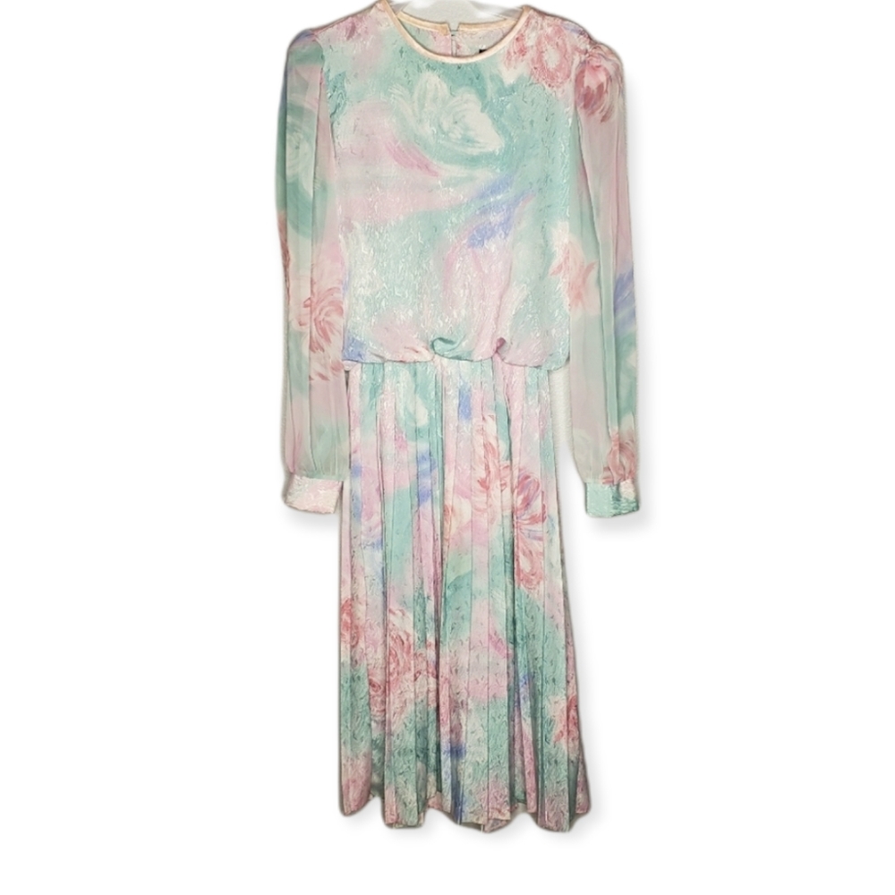 Lisa Michaels Vintage Dress Watercolor Easter Pastel Colors